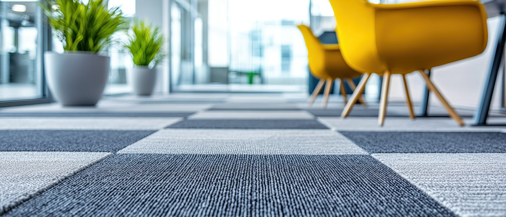 Contemporary office space with durable gray carpet tiles