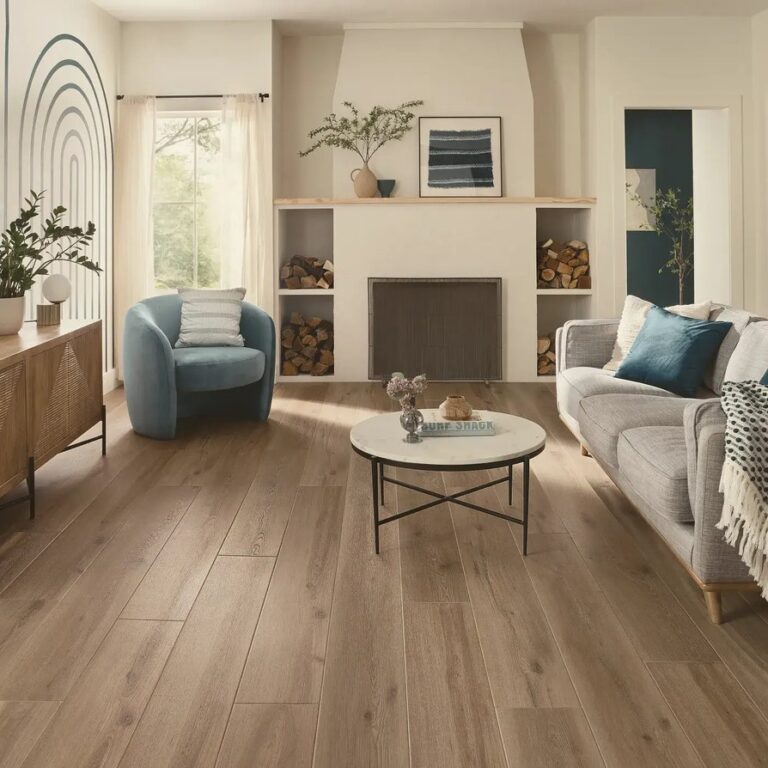 Luxury vinyl plank flooring in a bright living room of a Western Colorado short-term rental