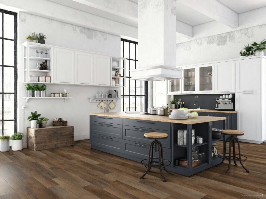 Waterproof luxury vinyl plank flooring in a bright kitchen in a Grand Junction vacation rental